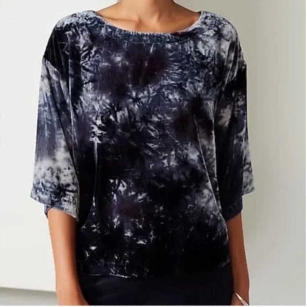 J.Jill Pure Jill Sz 2X Deep Blue Boho Tie-Dyed Velvet Square Sleeve Boxy Top NWT